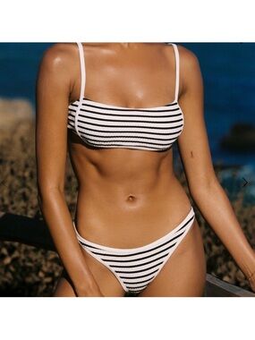 NWOT, L Space Suzi Bikini bottom, black and white stripe, Large